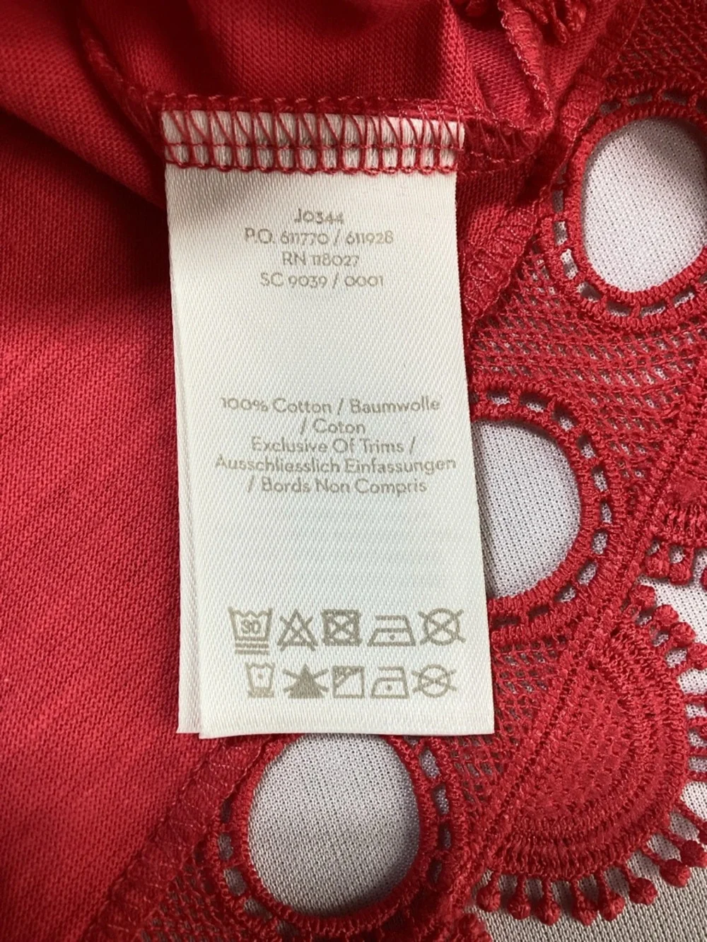 Boden Ayla Jersey Coral Tie-Neck Top with Scalloped Eyelet Trim - Picture 6 of 13